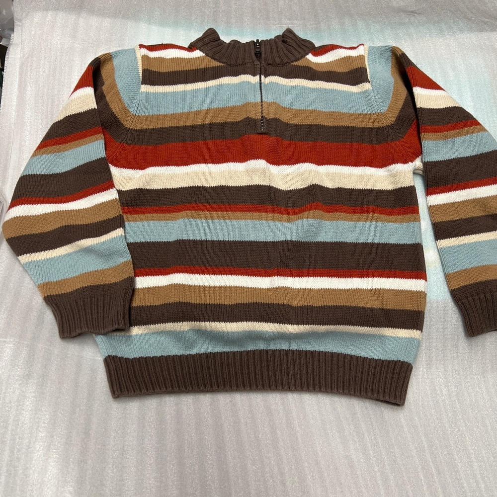 Gymboree 5T striped sweater. Brown, tan, ivory, burnt red and pale blue
